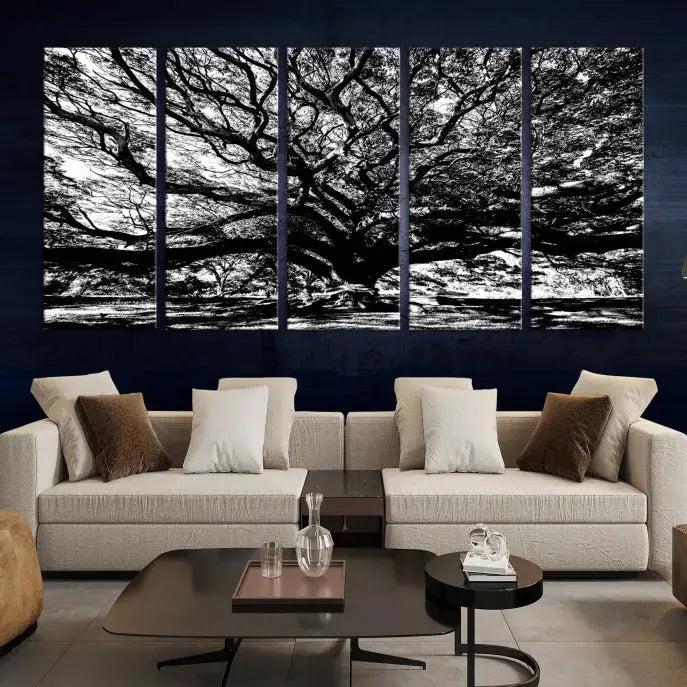 Black and White Big Oak Tree Canvas Wall Art Nature Print Wall Decor