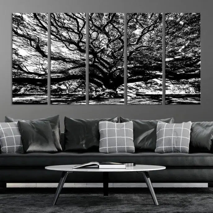 Black and White Big Oak Tree Canvas Wall Art Nature Print Wall Decor