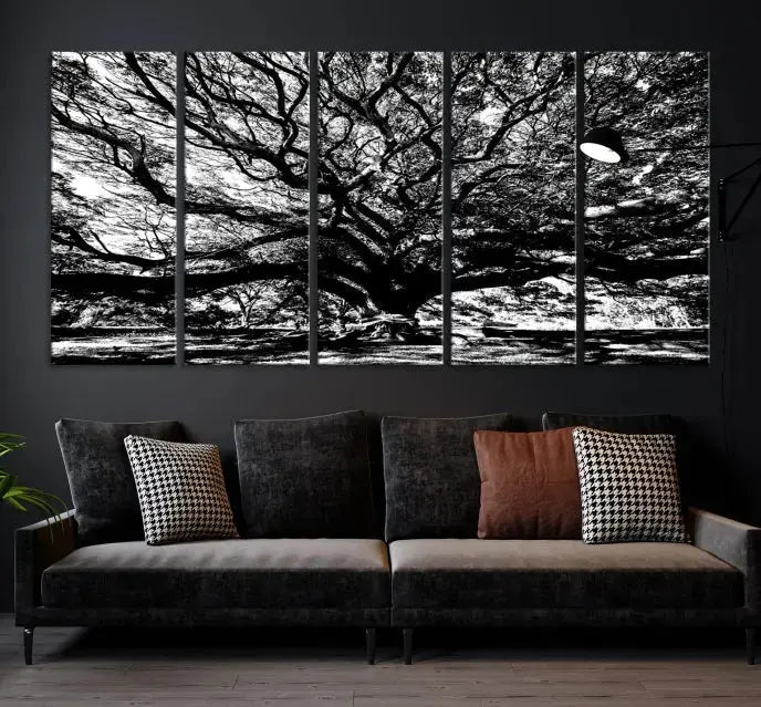 Black and White Big Oak Tree Canvas Wall Art Nature Print Wall Decor