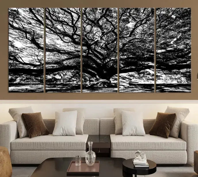 Black and White Big Oak Tree Canvas Wall Art Nature Print Wall Decor