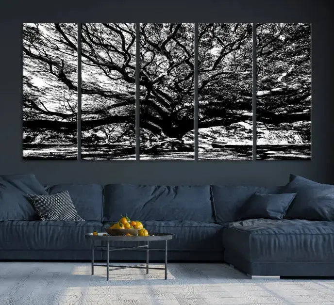 Black and White Big Oak Tree Canvas Wall Art Nature Print Wall Decor