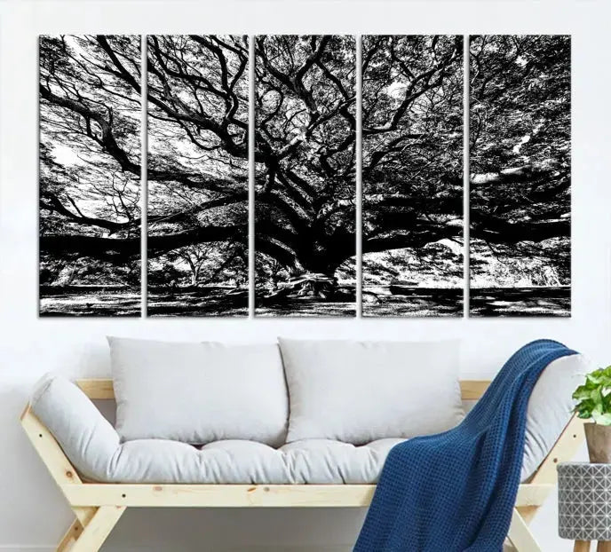 Black and White Big Oak Tree Canvas Wall Art Nature Print Wall Decor