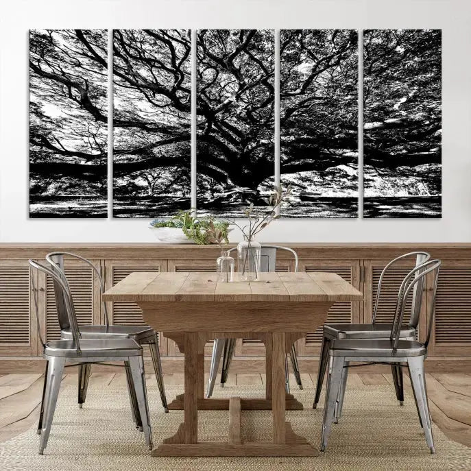 Black and White Big Oak Tree Canvas Wall Art Nature Print Wall Decor