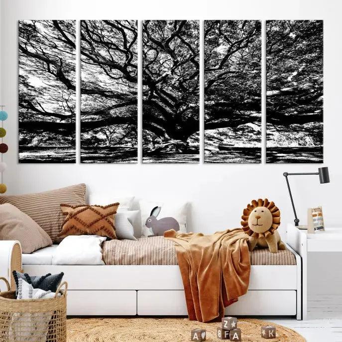 Black and White Big Oak Tree Canvas Wall Art Nature Print Wall Decor