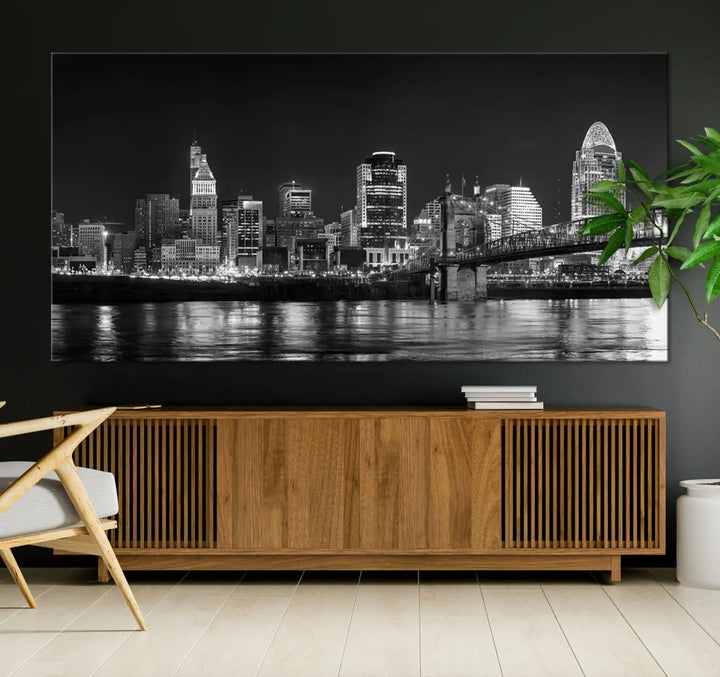 Black and White Cincinnati Print Large Skyline Wall Art Cityscape Canvas