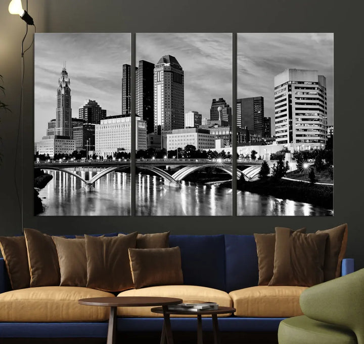 Black and White Columbus City Wall Art Skyline Cityscape Canvas Print