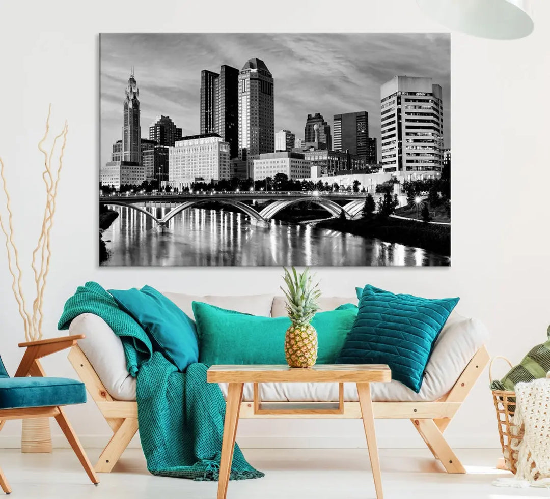 Black and White Columbus City Wall Art Skyline Cityscape Canvas Print