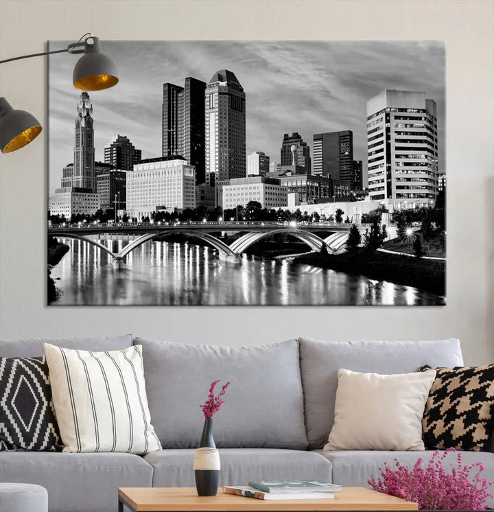 Black and White Columbus City Wall Art Skyline Cityscape Canvas Print