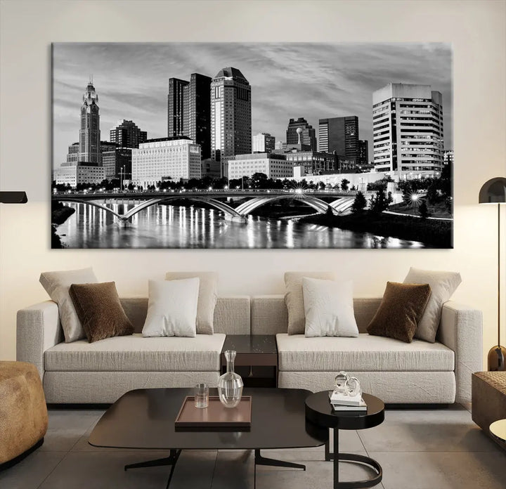 Black and White Columbus City Wall Art Skyline Cityscape Canvas Print