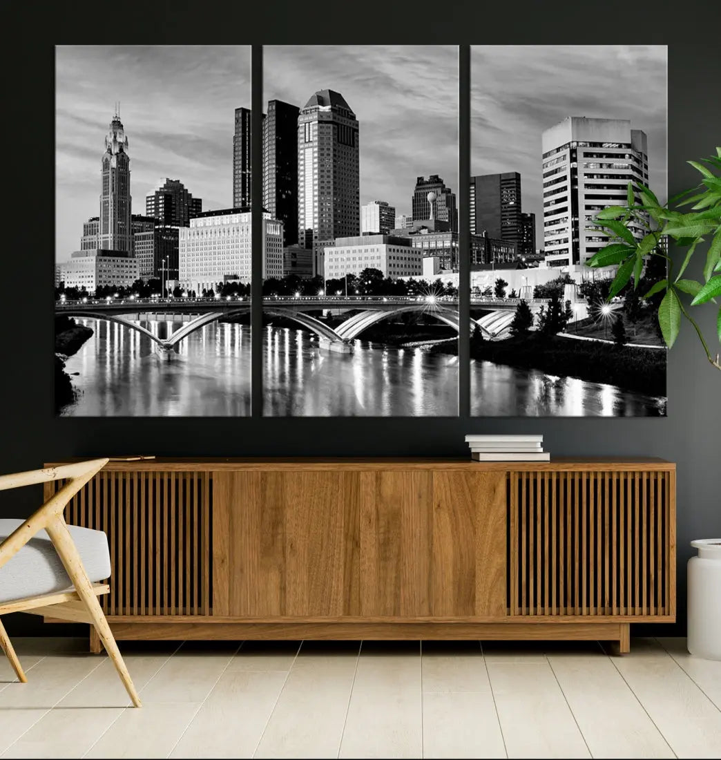 Black and White Columbus City Wall Art Skyline Cityscape Canvas Print