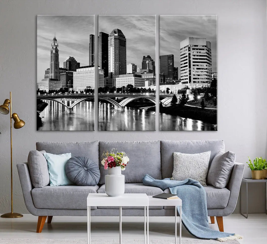 Black and White Columbus City Wall Art Skyline Cityscape Canvas Print