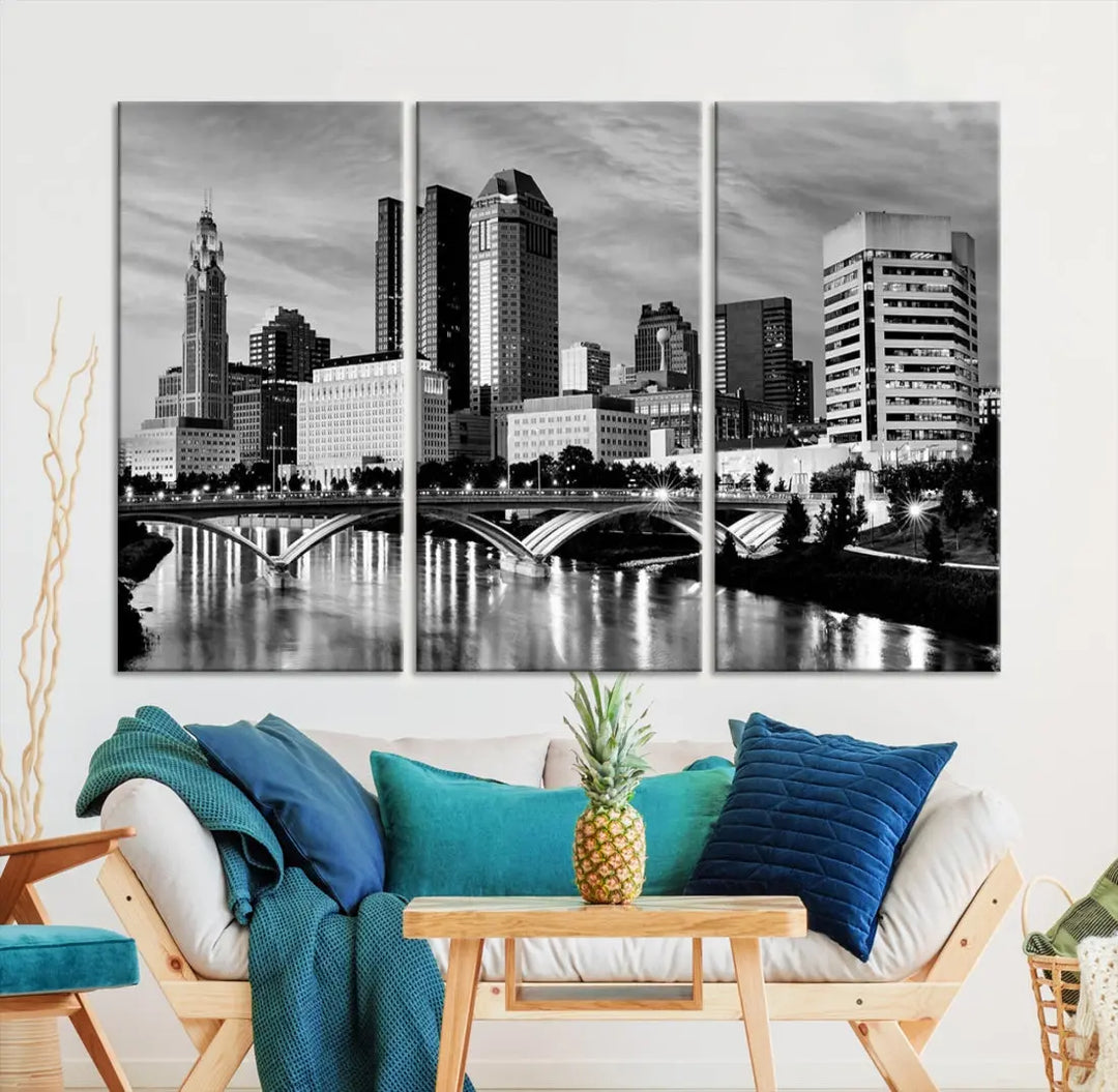 Black and White Columbus City Wall Art Skyline Cityscape Canvas Print