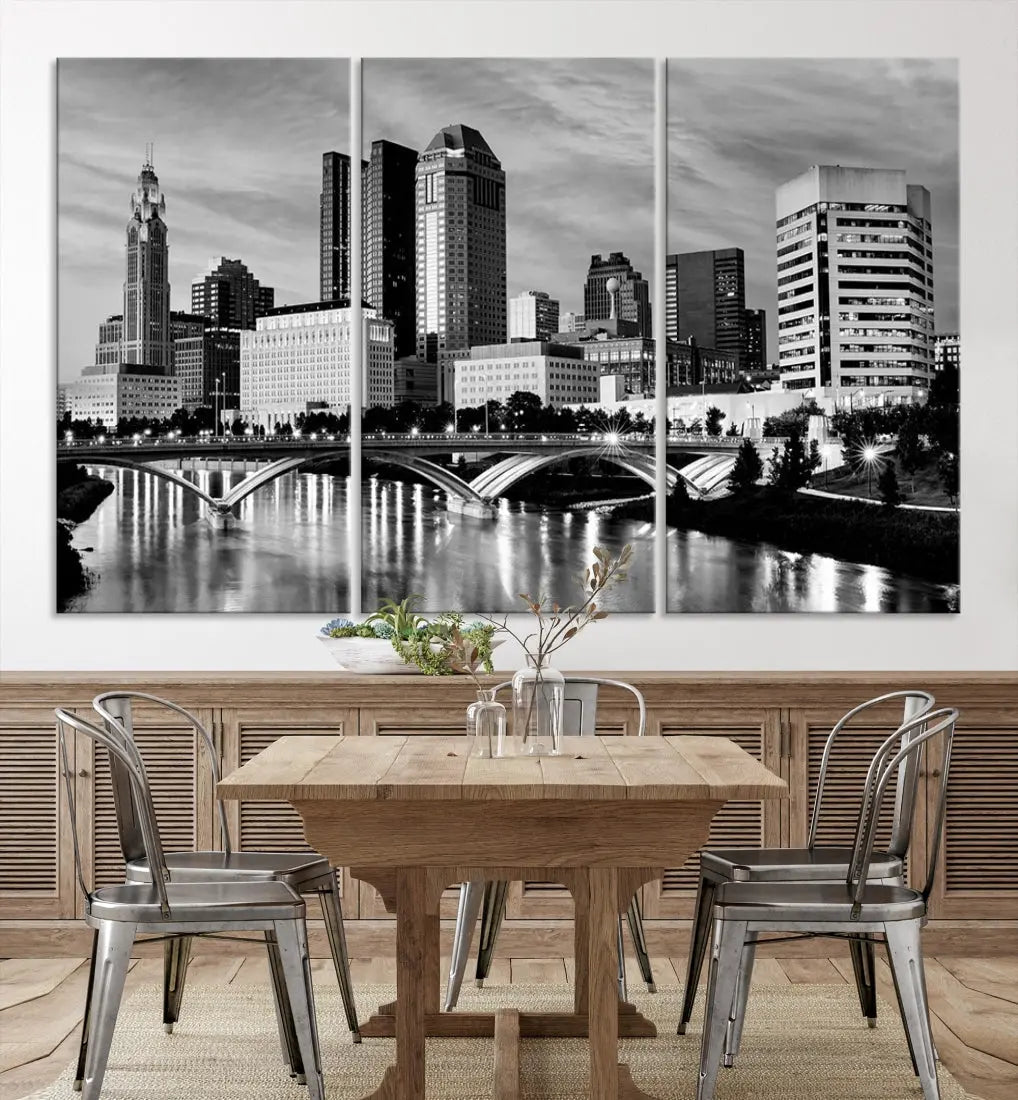 Black and White Columbus City Wall Art Skyline Cityscape Canvas Print