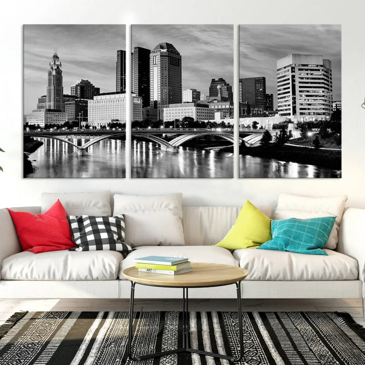 Black and White Columbus City Wall Art Skyline Cityscape Canvas Print