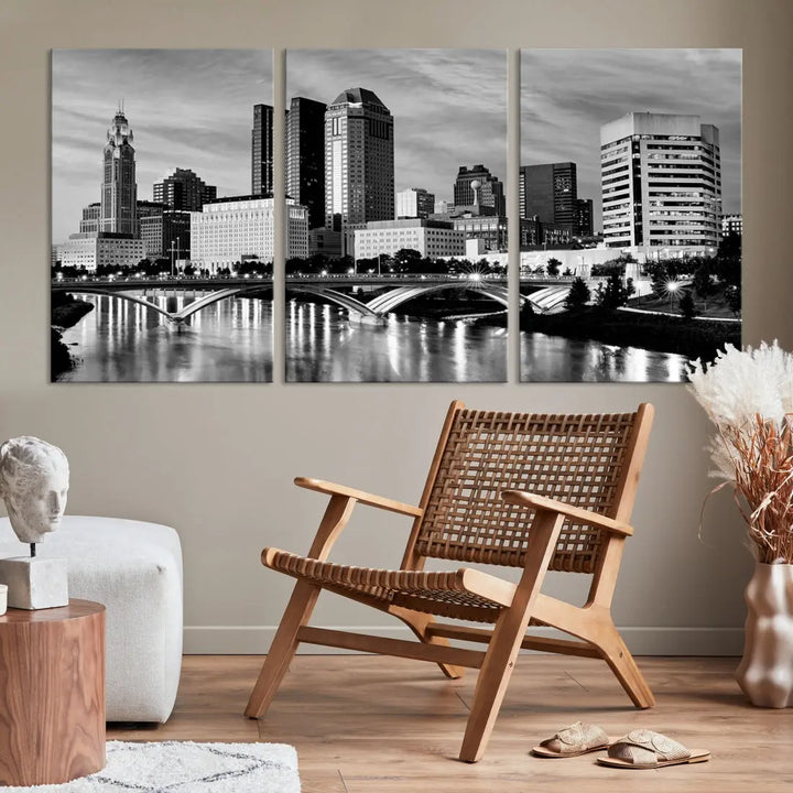 Black and White Columbus City Wall Art Skyline Cityscape Canvas Print