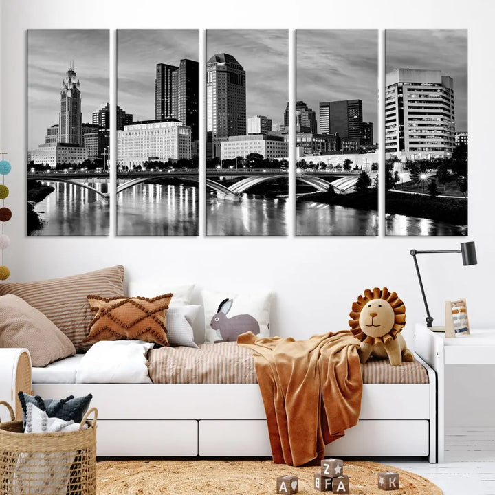 Black and White Columbus City Wall Art Skyline Cityscape Canvas Print