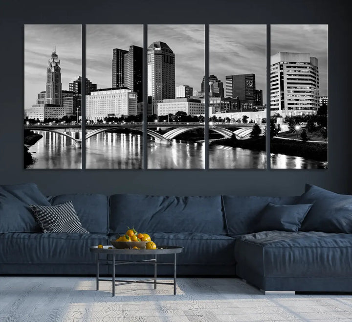 Black and White Columbus City Wall Art Skyline Cityscape Canvas Print