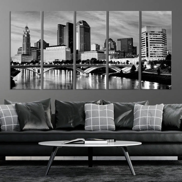 Black and White Columbus City Wall Art Skyline Cityscape Canvas Print