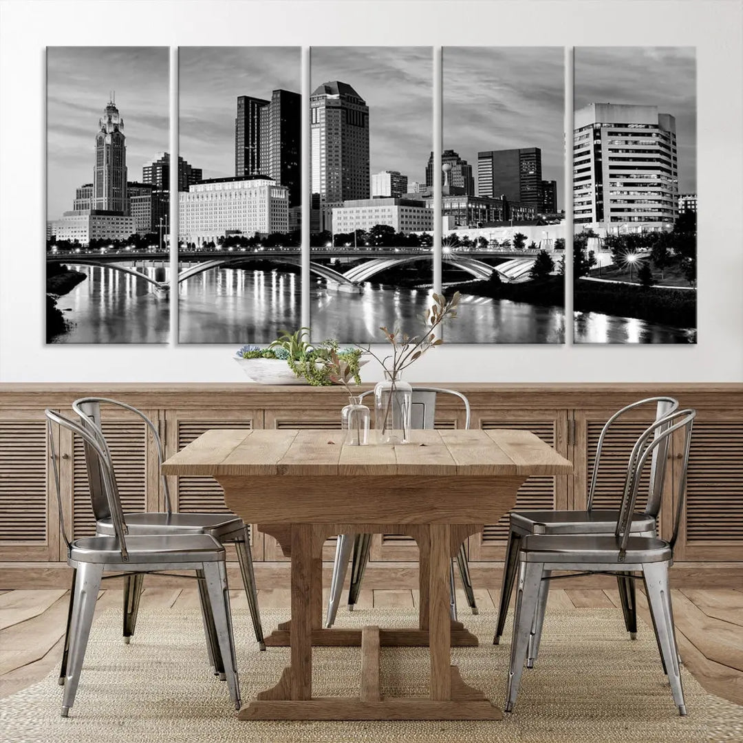 Black and White Columbus City Wall Art Skyline Cityscape Canvas Print