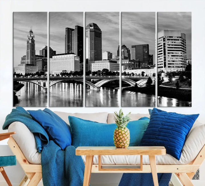 Black and White Columbus City Wall Art Skyline Cityscape Canvas Print