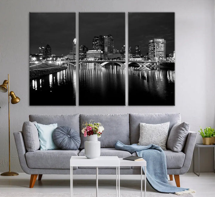 Black and White Columbus Cityscape Canvas Print Large Skyline Wall Art