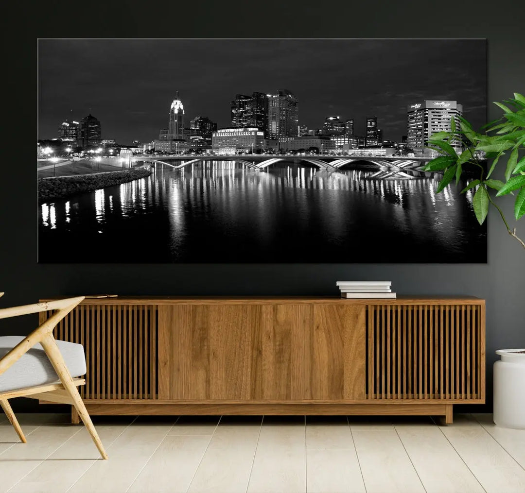 Black and White Columbus Cityscape Canvas Print Large Skyline Wall Art