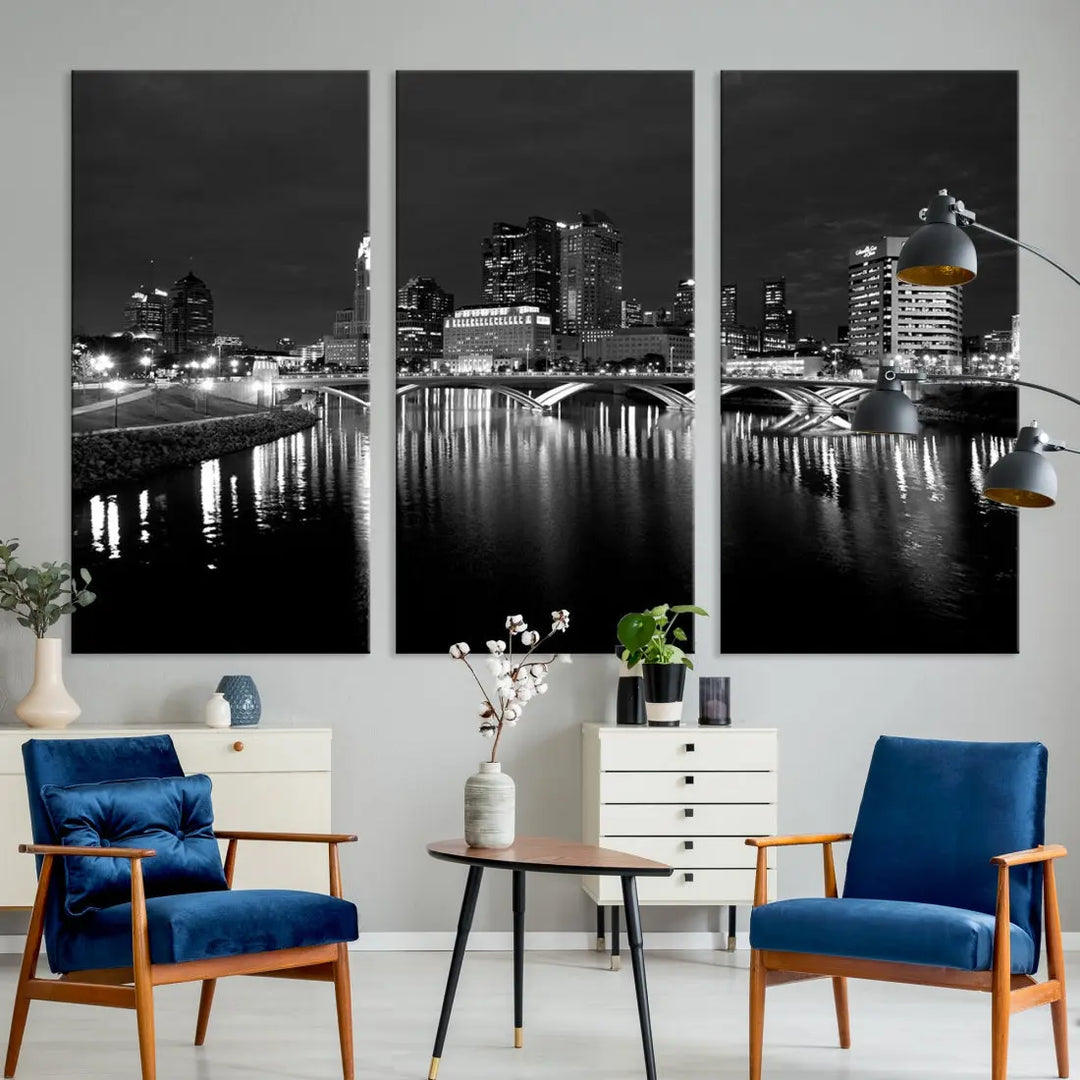 Black and White Columbus Cityscape Canvas Print Large Skyline Wall Art