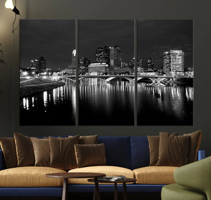 Black and White Columbus Cityscape Canvas Print Large Skyline Wall Art