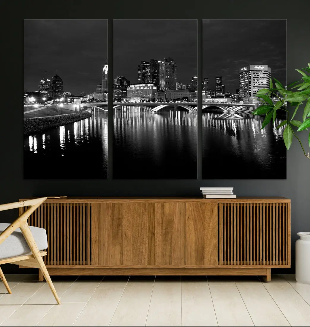 Black and White Columbus Cityscape Canvas Print Large Skyline Wall Art