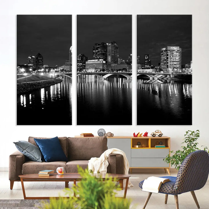 Black and White Columbus Cityscape Canvas Print Large Skyline Wall Art