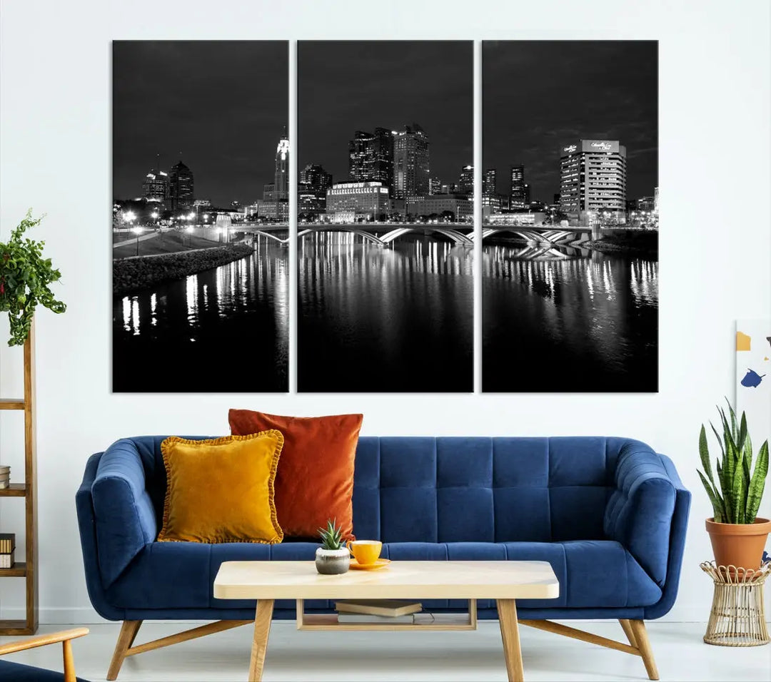 Black and White Columbus Cityscape Canvas Print Large Skyline Wall Art