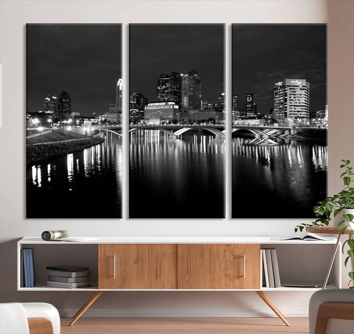 Black and White Columbus Cityscape Canvas Print Large Skyline Wall Art