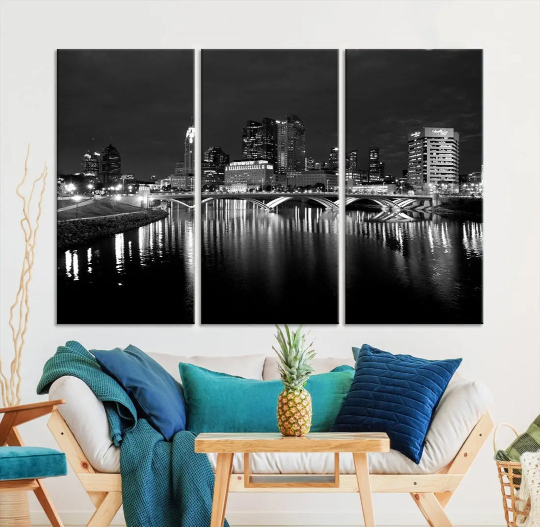 Black and White Columbus Cityscape Canvas Print Large Skyline Wall Art