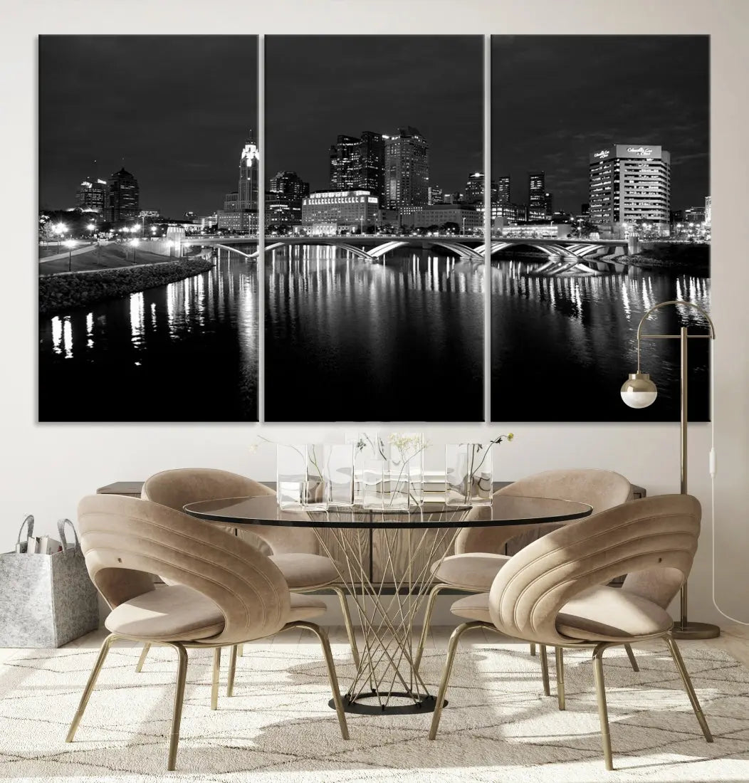 Black and White Columbus Cityscape Canvas Print Large Skyline Wall Art