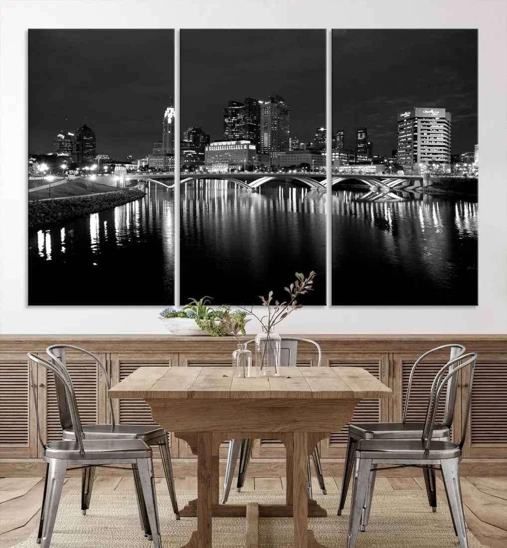 Black and White Columbus Cityscape Canvas Print Large Skyline Wall Art