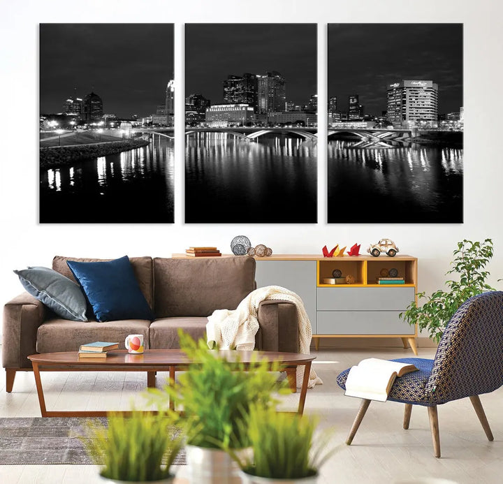 Black and White Columbus Cityscape Canvas Print Large Skyline Wall Art