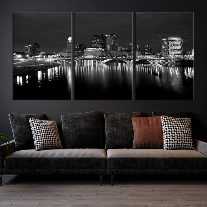 Black and White Columbus Cityscape Canvas Print Large Skyline Wall Art