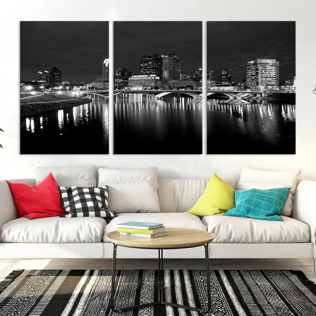 Black and White Columbus Cityscape Canvas Print Large Skyline Wall Art