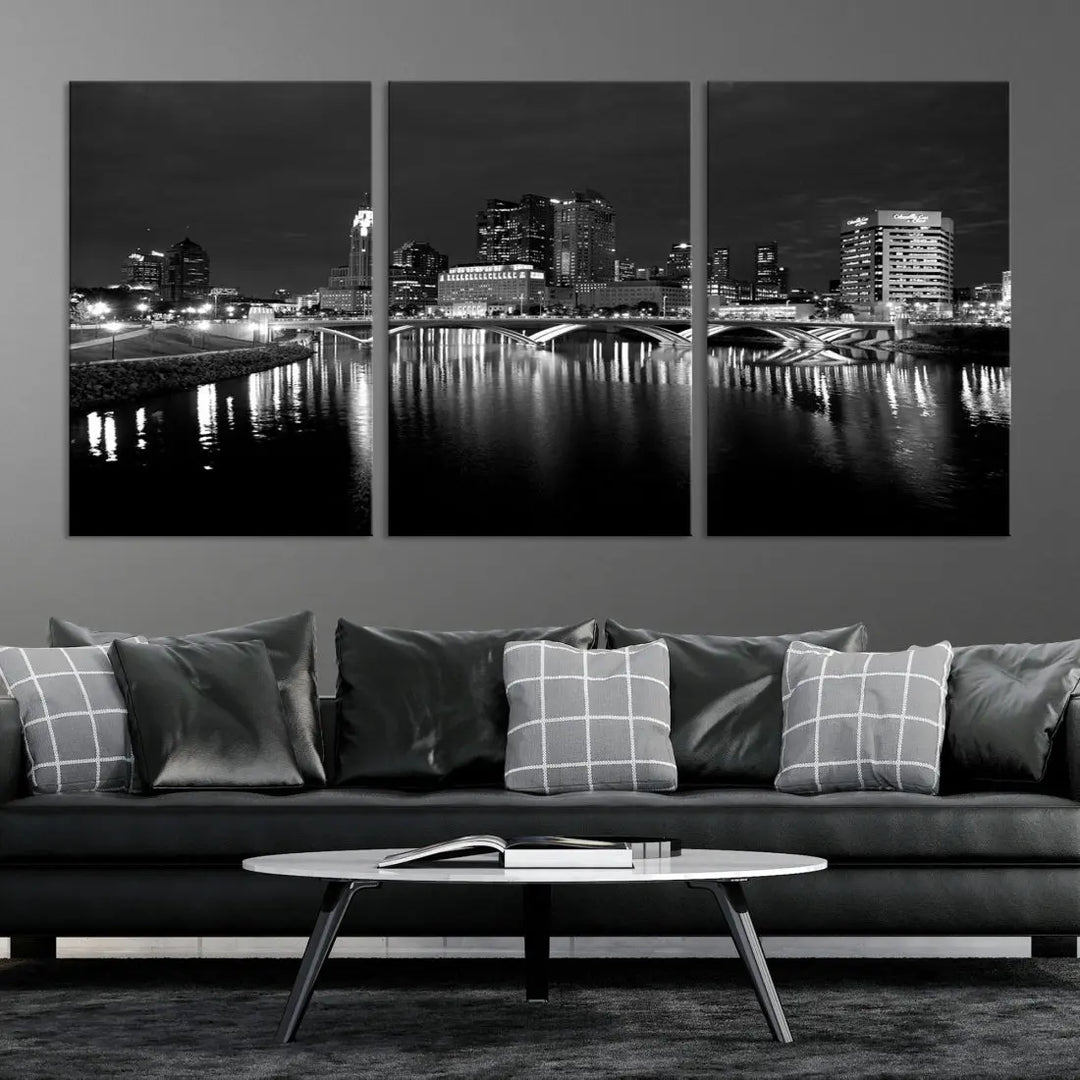 Black and White Columbus Cityscape Canvas Print Large Skyline Wall Art