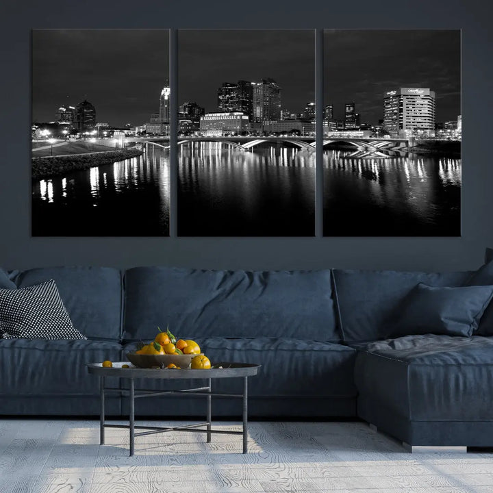 Black and White Columbus Cityscape Canvas Print Large Skyline Wall Art