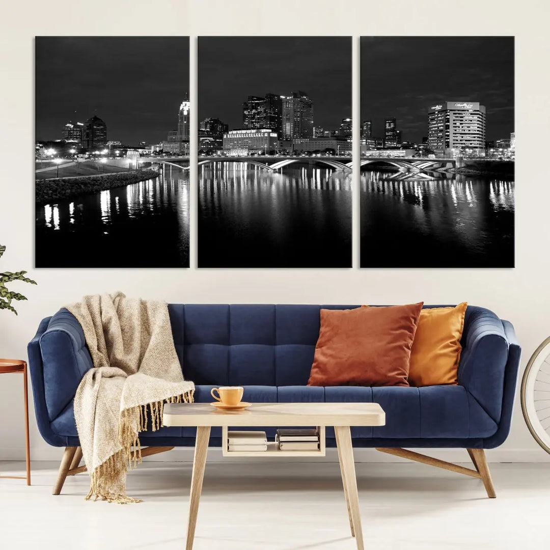 Black and White Columbus Cityscape Canvas Print Large Skyline Wall Art