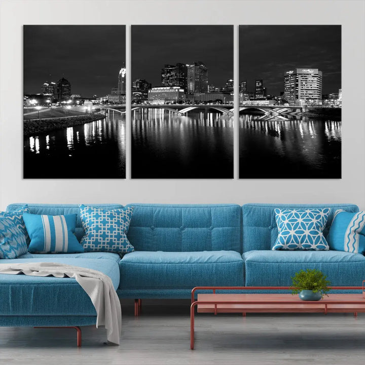 Black and White Columbus Cityscape Canvas Print Large Skyline Wall Art