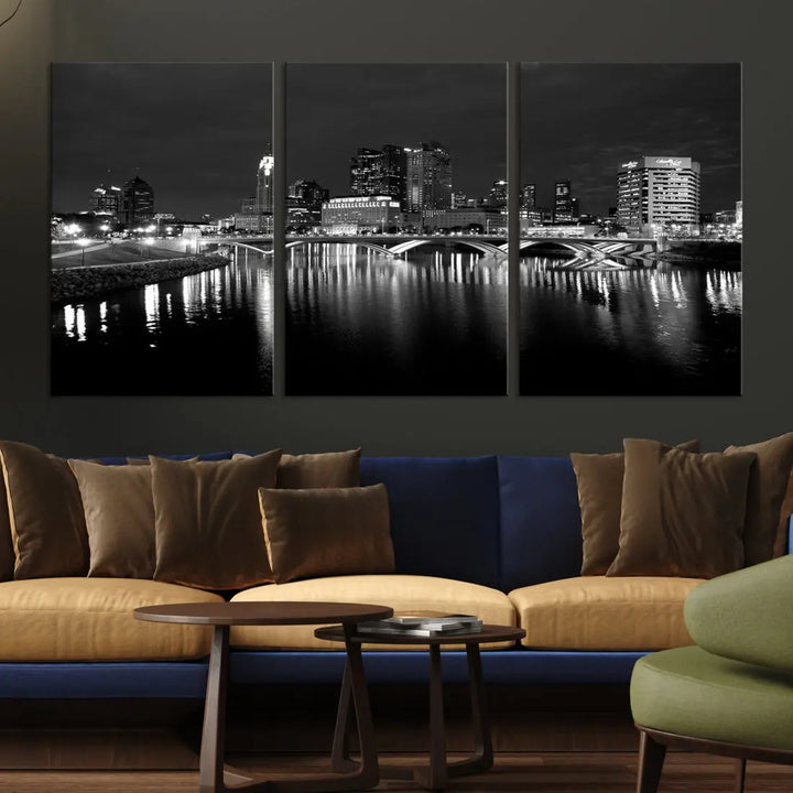 Black and White Columbus Cityscape Canvas Print Large Skyline Wall Art