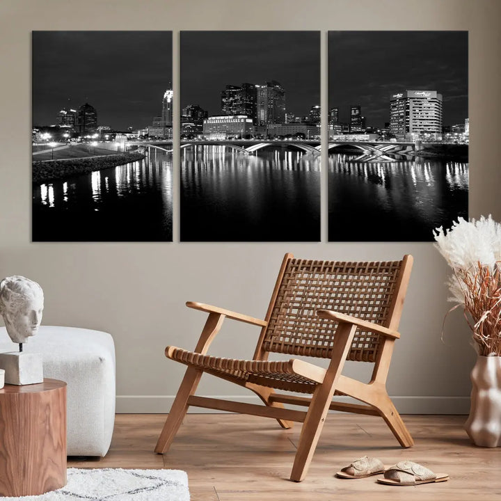 Black and White Columbus Cityscape Canvas Print Large Skyline Wall Art