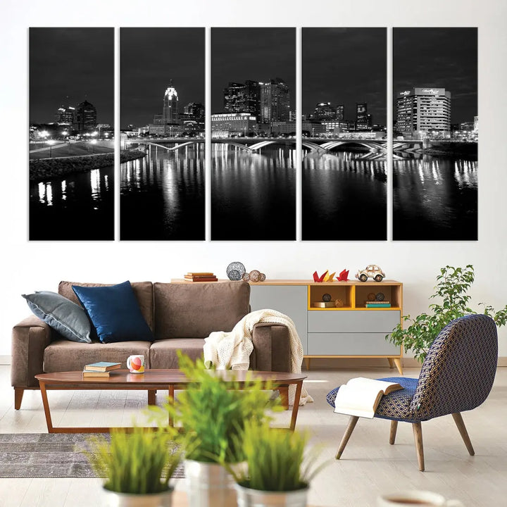 Black and White Columbus Cityscape Canvas Print Large Skyline Wall Art