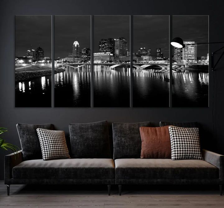 Black and White Columbus Cityscape Canvas Print Large Skyline Wall Art