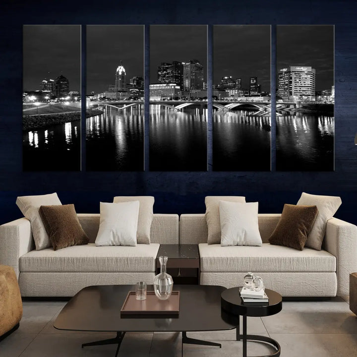 Black and White Columbus Cityscape Canvas Print Large Skyline Wall Art