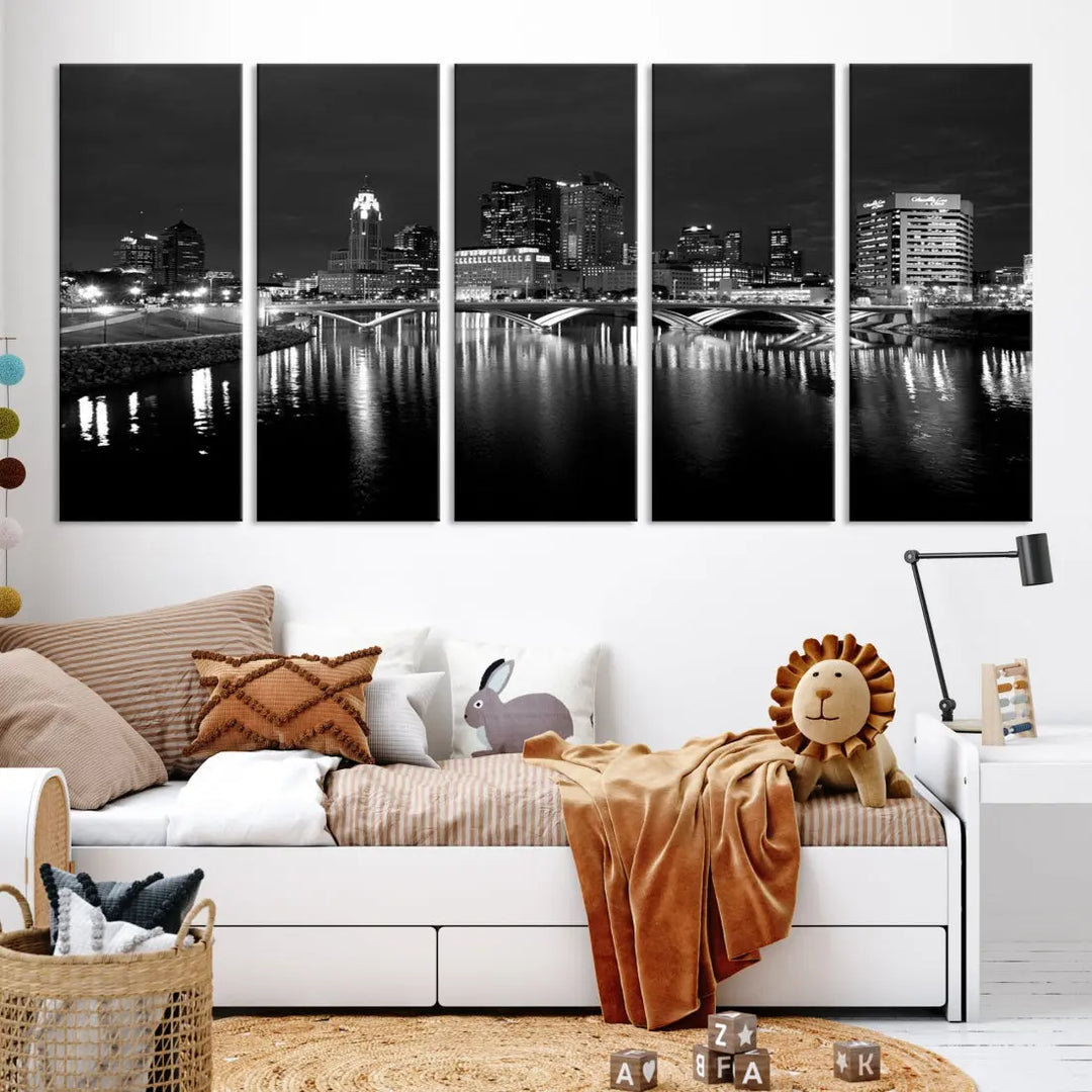 Black and White Columbus Cityscape Canvas Print Large Skyline Wall Art