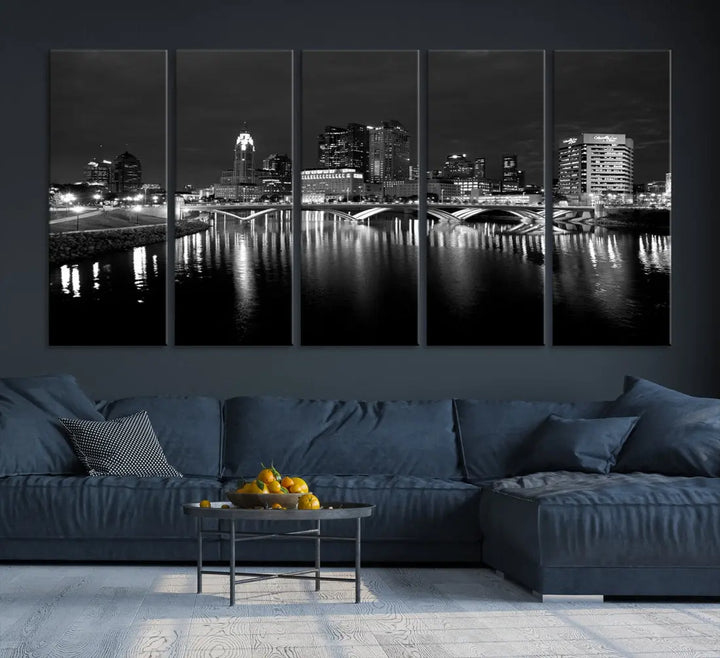 Black and White Columbus Cityscape Canvas Print Large Skyline Wall Art