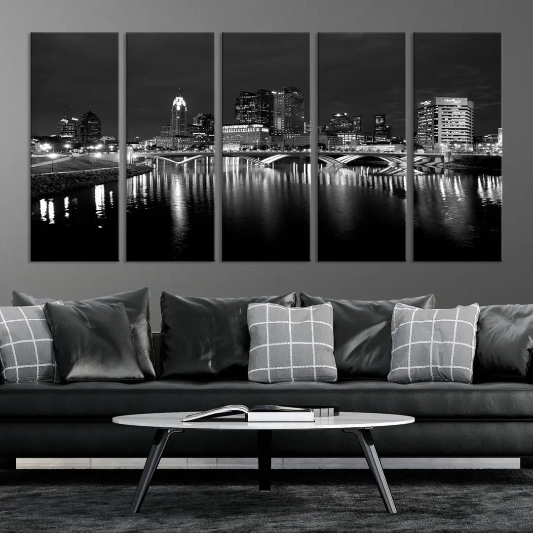 Black and White Columbus Cityscape Canvas Print Large Skyline Wall Art